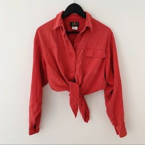 Vintage 100% Silk Red Button-down Blouse